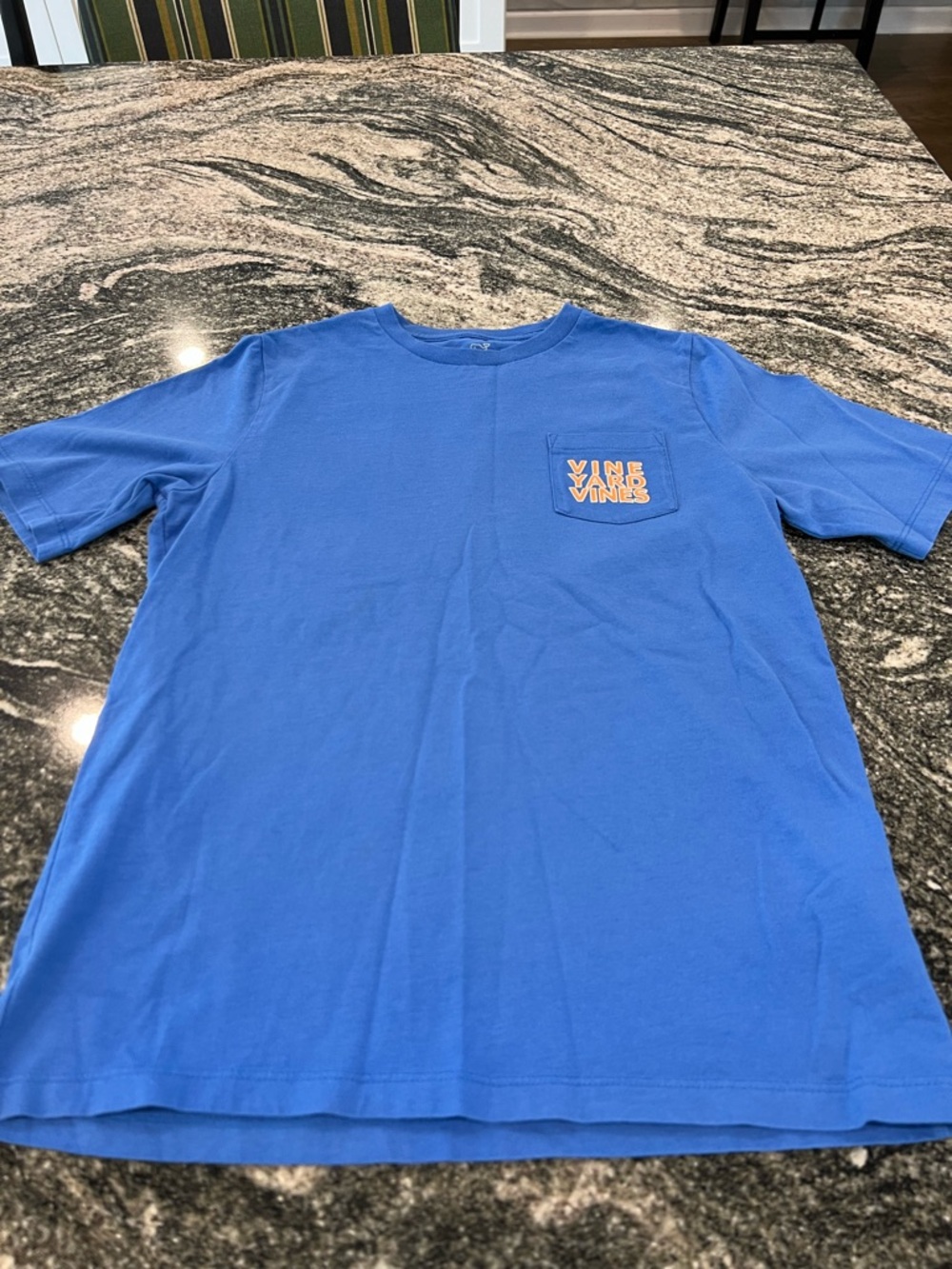 Vineyard Vines Royal Blue Pocket Tee with Orange Logo
